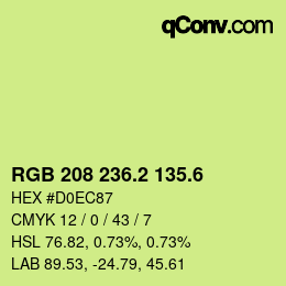 カラーコード: RGB 208 236.2 135.6 | qconv.com