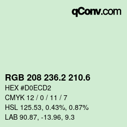 カラーコード: RGB 208 236.2 210.6 | qconv.com