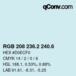 カラーコード: RGB 208 236.2 240.6 | qconv.com