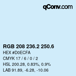 カラーコード: RGB 208 236.2 250.6 | qconv.com