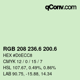 カラーコード: RGB 208 236.6 200.6 | qconv.com