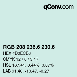 カラーコード: RGB 208 236.6 230.6 | qconv.com