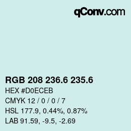 カラーコード: RGB 208 236.6 235.6 | qconv.com