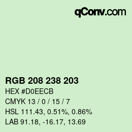 Código de color: RGB 208 238 203 | qconv.com
