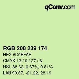 Color code: RGB 208 239 174 | qconv.com