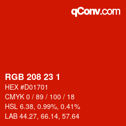カラーコード: RGB 208 23 1 | qconv.com