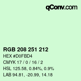 颜色代码: RGB 208 251 212 | qconv.com