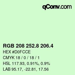 カラーコード: RGB 208 252.8 206.4 | qconv.com