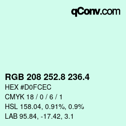 カラーコード: RGB 208 252.8 236.4 | qconv.com