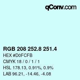 カラーコード: RGB 208 252.8 251.4 | qconv.com