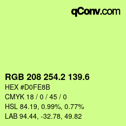 カラーコード: RGB 208 254.2 139.6 | qconv.com