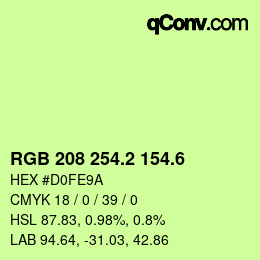 カラーコード: RGB 208 254.2 154.6 | qconv.com