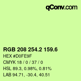 カラーコード: RGB 208 254.2 159.6 | qconv.com