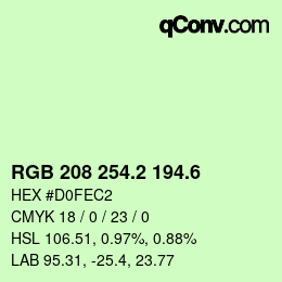 カラーコード: RGB 208 254.2 194.6 | qconv.com