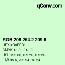 カラーコード: RGB 208 254.2 209.6 | qconv.com