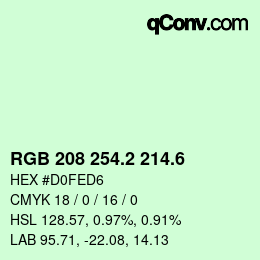 カラーコード: RGB 208 254.2 214.6 | qconv.com