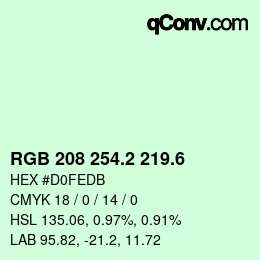 カラーコード: RGB 208 254.2 219.6 | qconv.com