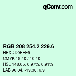 カラーコード: RGB 208 254.2 229.6 | qconv.com