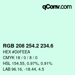 カラーコード: RGB 208 254.2 234.6 | qconv.com