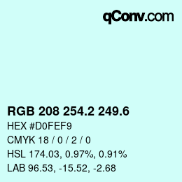 カラーコード: RGB 208 254.2 249.6 | qconv.com