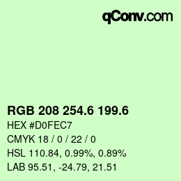 カラーコード: RGB 208 254.6 199.6 | qconv.com