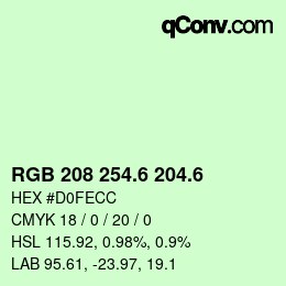 カラーコード: RGB 208 254.6 204.6 | qconv.com