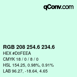 カラーコード: RGB 208 254.6 234.6 | qconv.com