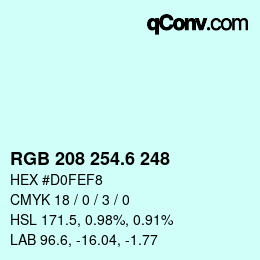 カラーコード: RGB 208 254.6 248 | qconv.com