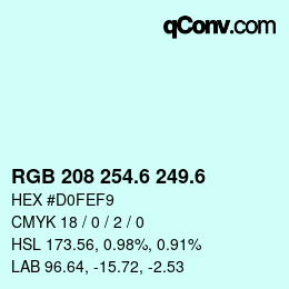 カラーコード: RGB 208 254.6 249.6 | qconv.com
