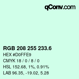 カラーコード: RGB 208 255 233.6 | qconv.com