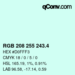 カラーコード: RGB 208 255 243.4 | qconv.com