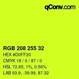 Color code: RGB 208 255 32 | qconv.com