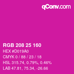 Color code: RGB 208 25 160 | qconv.com