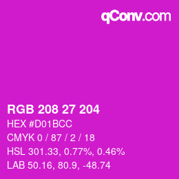 カラーコード: RGB 208 27 204 | qconv.com