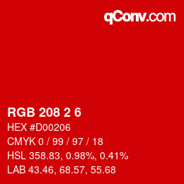 Color code: RGB 208 2 6 | qconv.com