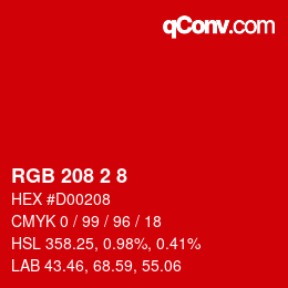 Color code: RGB 208 2 8 | qconv.com
