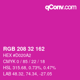 Color code: RGB 208 32 162 | qconv.com
