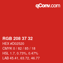 カラーコード: RGB 208 37 32 | qconv.com