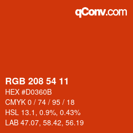 Color code: RGB 208 54 11 | qconv.com
