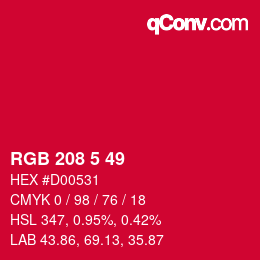 Color code: RGB 208 5 49 | qconv.com