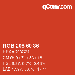 カラーコード: RGB 208 60 36 | qconv.com