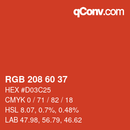 颜色代码: RGB 208 60 37 | qconv.com
