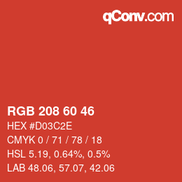 Color code: RGB 208 60 46 | qconv.com