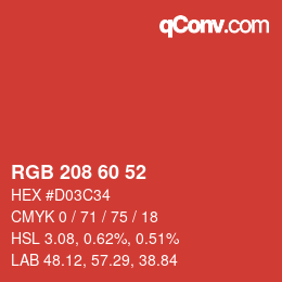カラーコード: RGB 208 60 52 | qconv.com