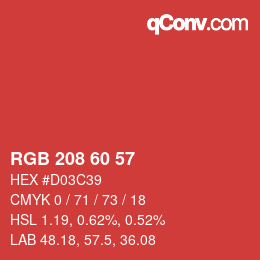 カラーコード: RGB 208 60 57 | qconv.com