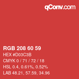 カラーコード: RGB 208 60 59 | qconv.com