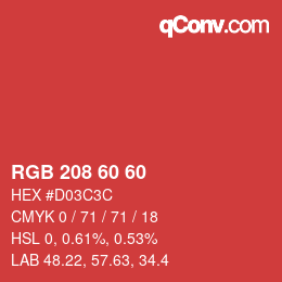 颜色代码: RGB 208 60 60 | qconv.com