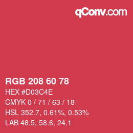颜色代码: RGB 208 60 78 | qconv.com