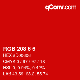 Color code: RGB 208 6 6 | qconv.com