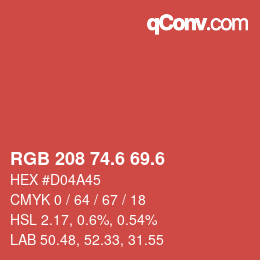 カラーコード: RGB 208 74.6 69.6 | qconv.com